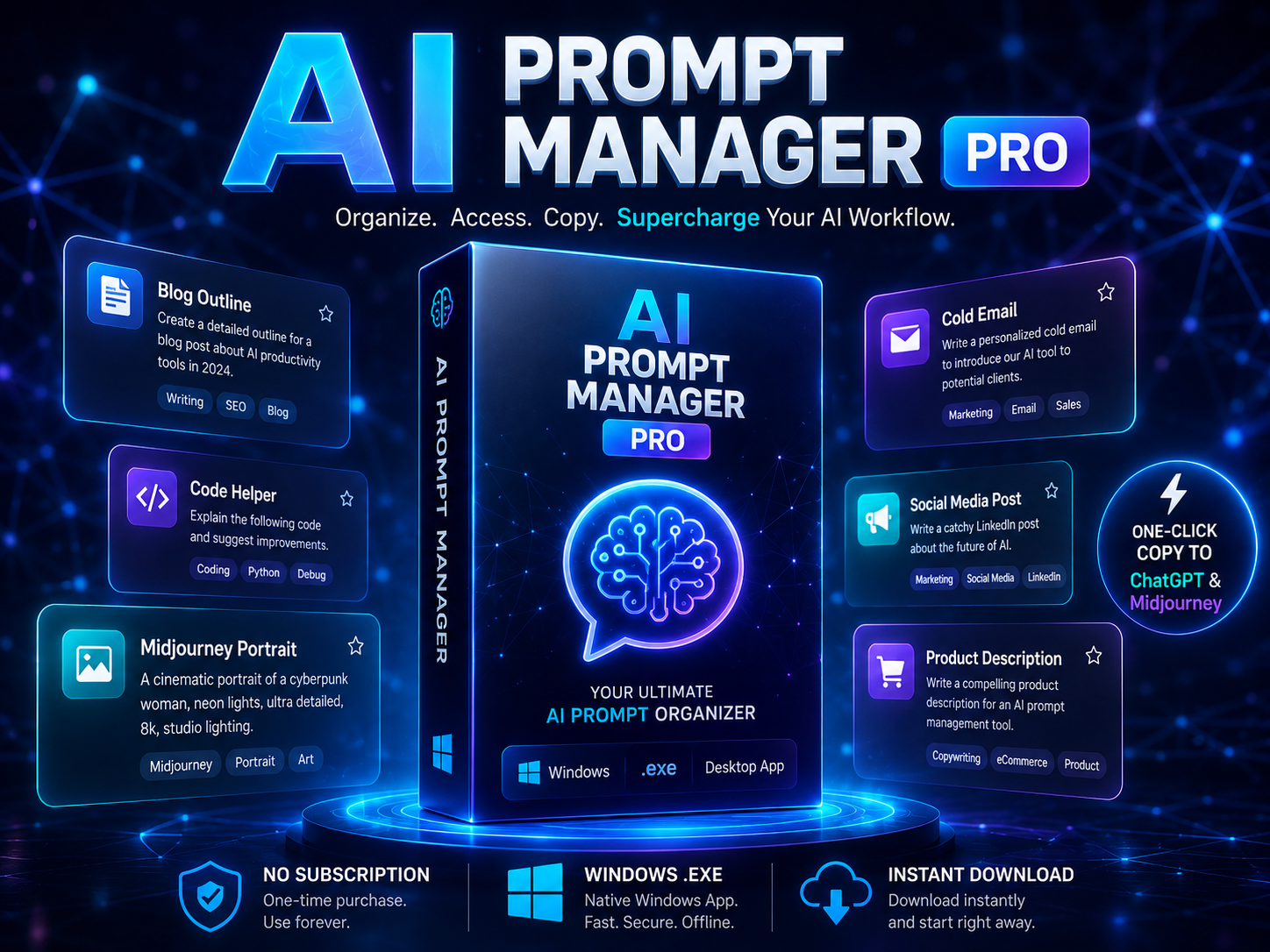 AI Prompt Manager Pro free download - Windows desktop prompt manager for ChatGPT, Claude and Midjourney