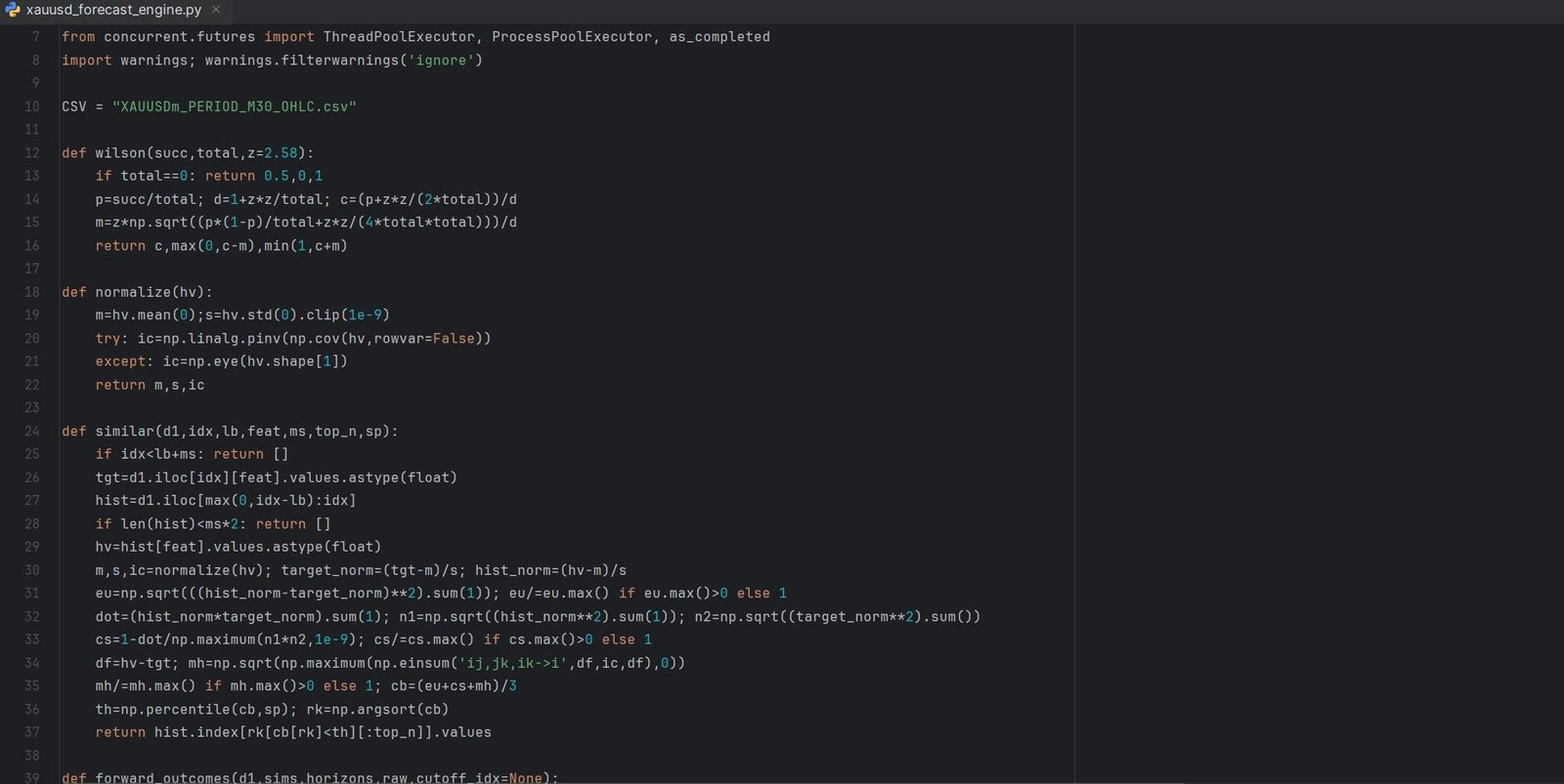 XAUUSD Forecast Engine Source Code