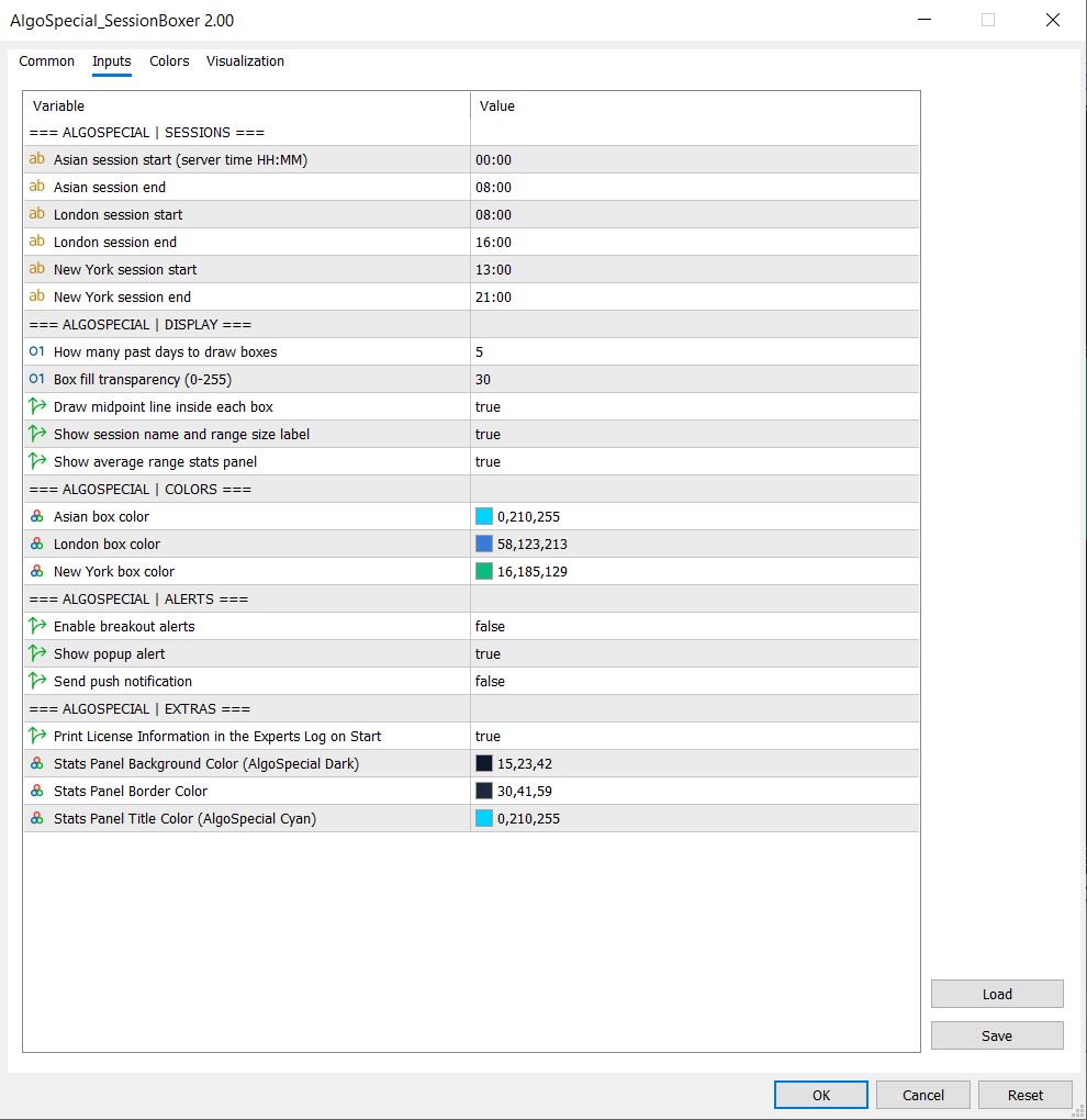 AlgoSpecial SessionBoxer input parameters